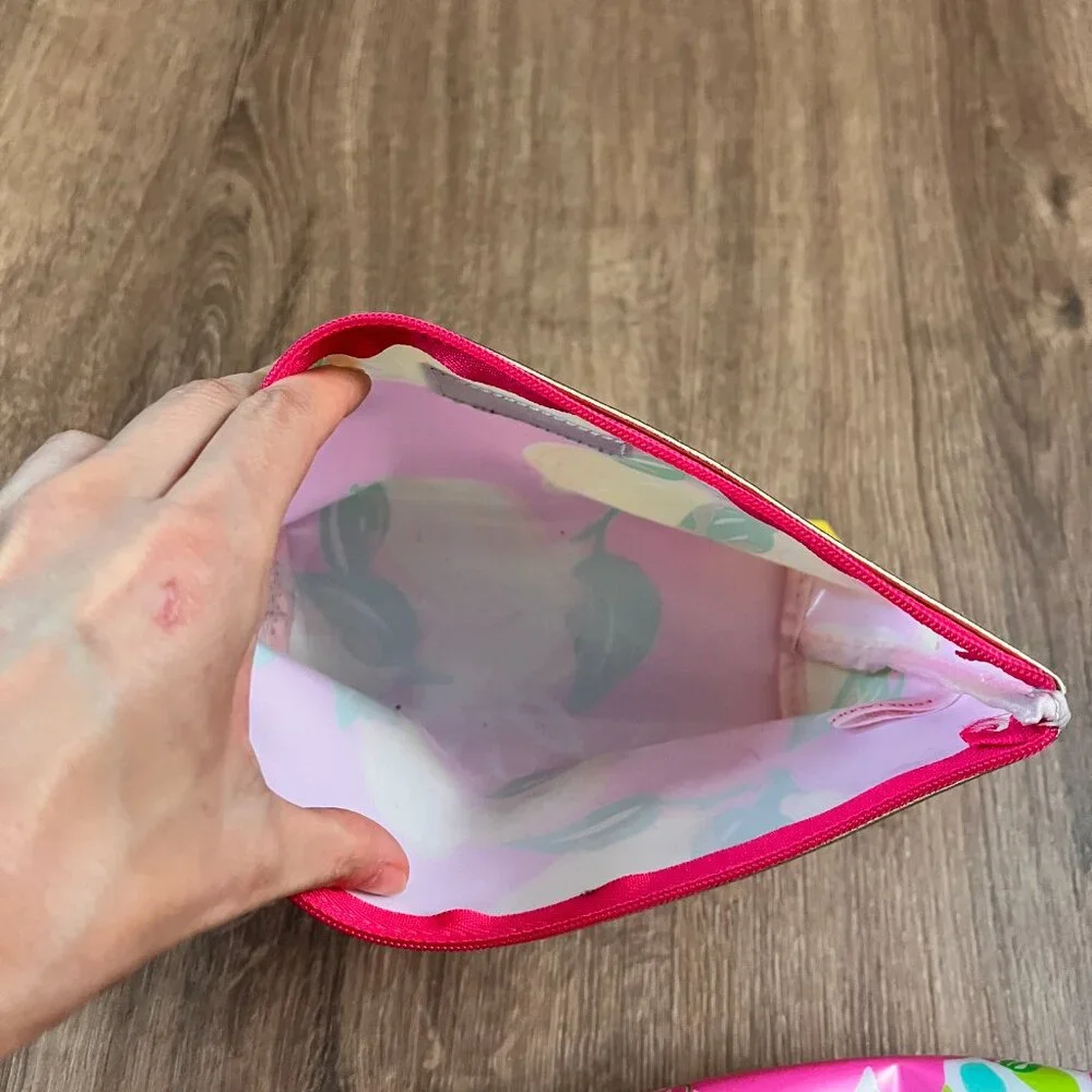 Lilly Pulitzer for Estee Lauder Pink Lemon Floral Makeup/Cosmetic Bag Bundle